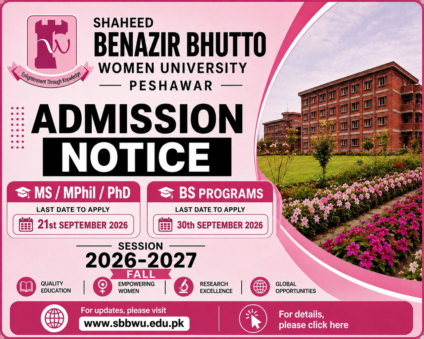 SBBWU Admission Notice 2026 Announced for UG & PG Programs SBBWU Admission Notice 2026 Announced for UG & PG Programs